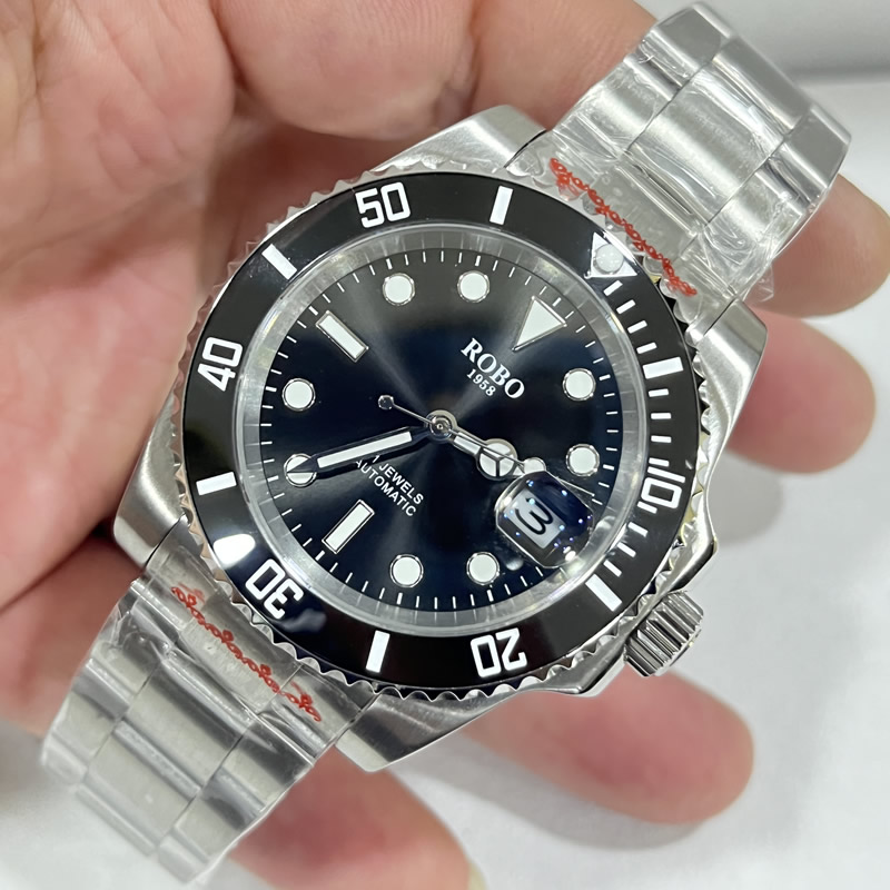 ROBO陆豹手表潜航者系列黑水鬼精钢防水日历夜光走时精准时尚商务休闲全自动机械男士手表