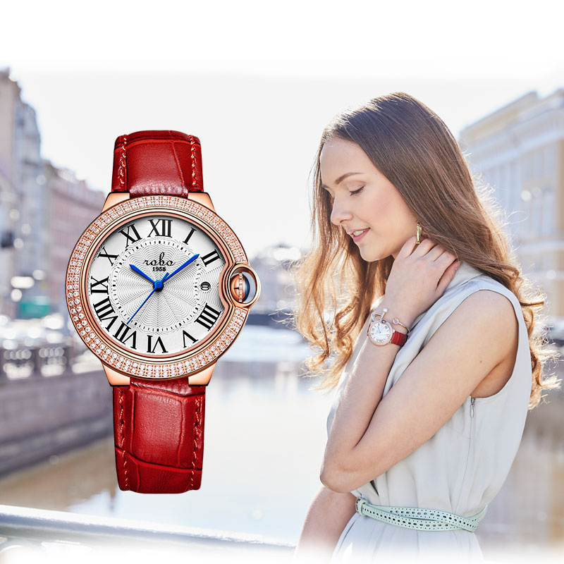 ROBO陆豹手表典雅系列1984B休闲时尚经典大气女士石英镶钻手表日历防水百搭