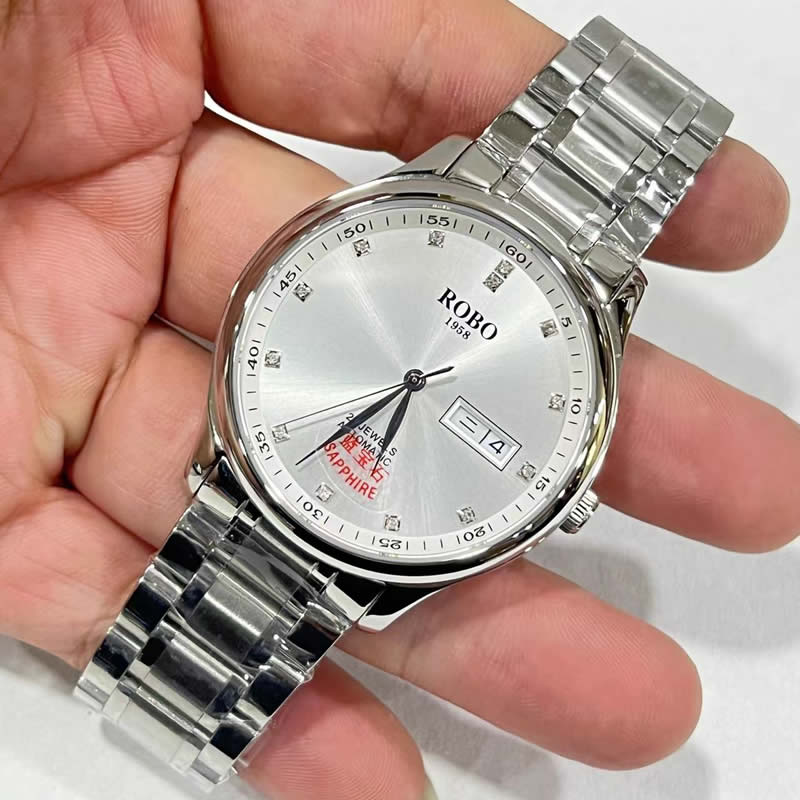 ROBO陆豹手表名匠系列精钢星期日历夜光防水走时精准时尚商务休闲全自动机械男士手表